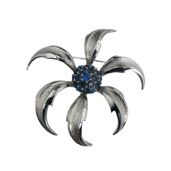 Vintage Marcel Boucher Blue Crystal Starburst Floral Brooch & Earrings Set 1950s - Picture 14 of 14